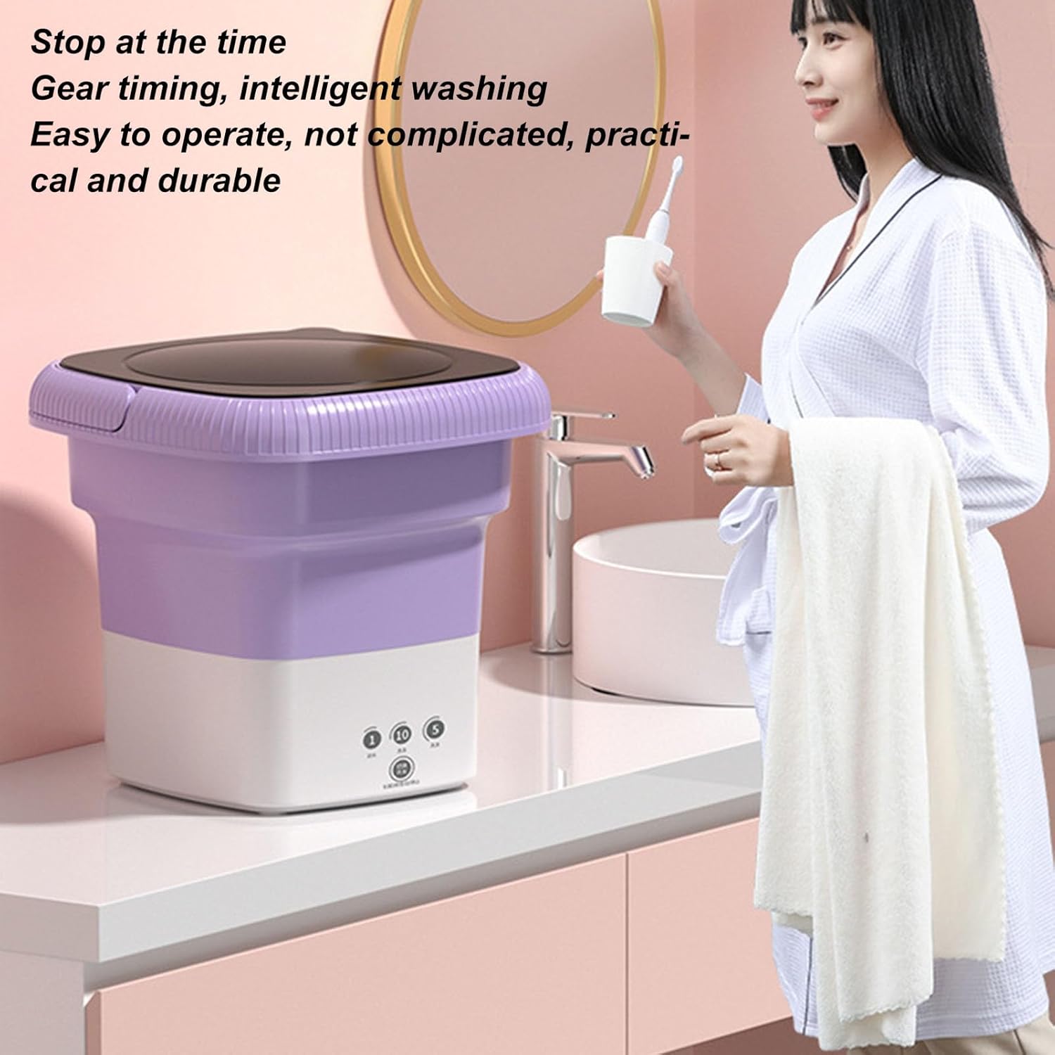 TOPINCN Portable Washing Machine with Advanced Turbine Technology, Mini Foldable Laundry Washer for RV Travel, Apartment (Violet)