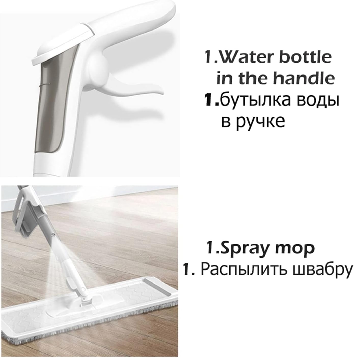 Steam Mop 2 in 1 Mop Free Hand Washing Flat Mop Lazy 360 Rotating Magic Mop with Squeezing Floor Cleaner Household Cleaning Tool (Color : White 6pcs rag Size : Medium)