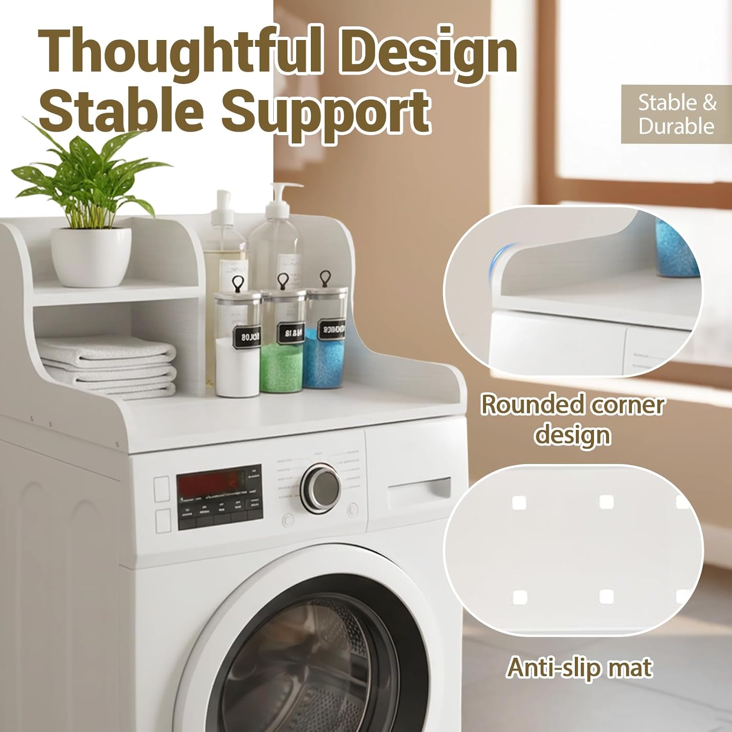 Washer Dryer Countertop, Wooden Laundry Counter, with Edge Rails for Laundry Room Storage and Organization