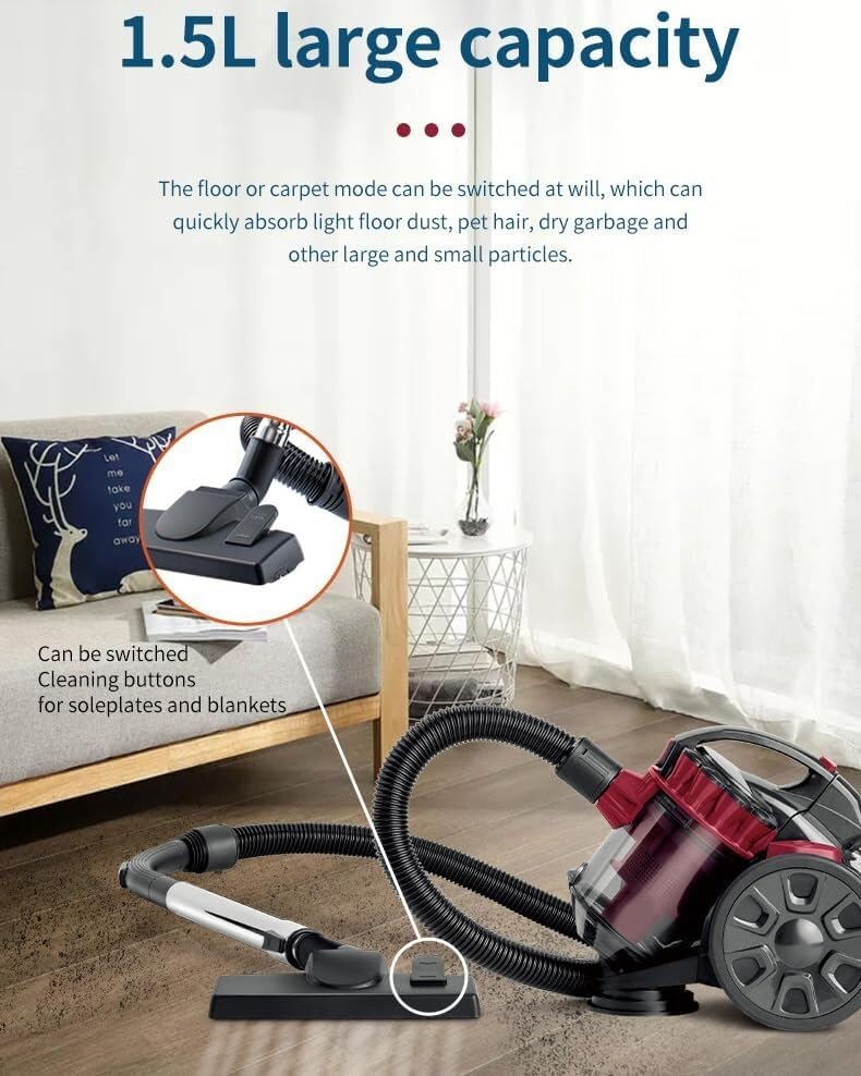 Bagless Cylinder Vacuum Cleaner, 2600w High Power Motor for Pets, 1.5 Litre Capacity, 5m Power Cord, 4 Stage HEPA Filter for Dust, Dirt and Allergens, Turbo Tool for Pet Hair