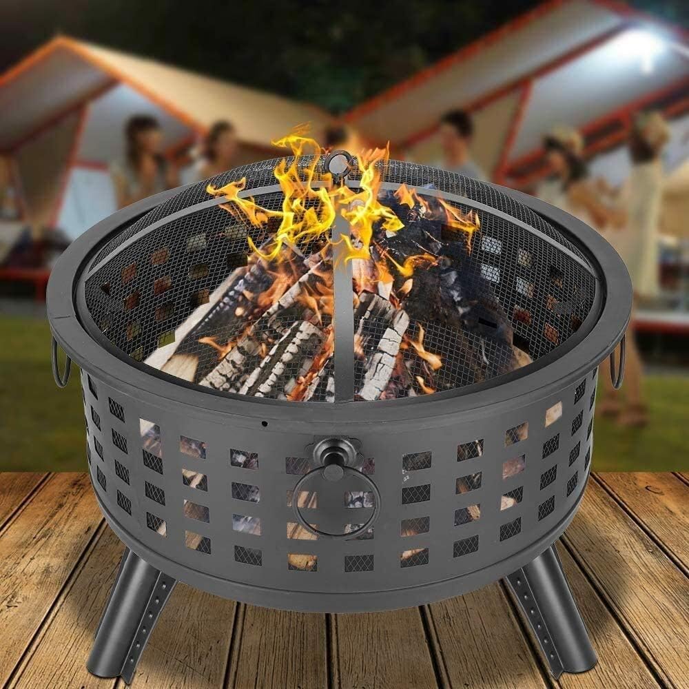 Fire Pits Outdoor Wood Burning Outdoor Fire Pit, Metal Fire Pits Round Lattice Fire Bowl