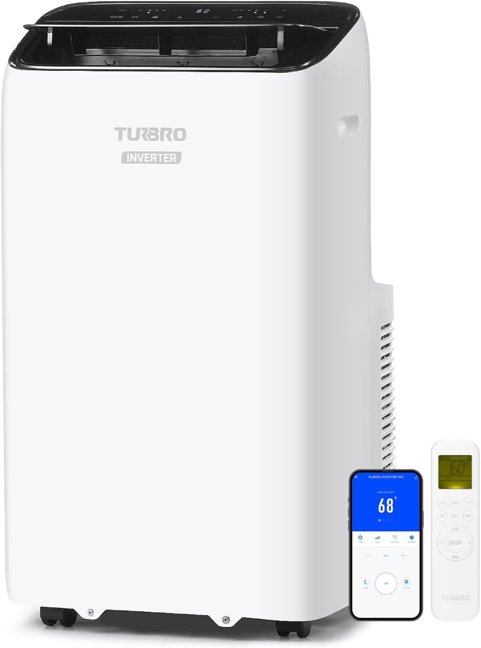 TURBRO Greenland 14,000 BTU Inverter Portable Air Conditioner, High Efficiency, Quiet Operation, Cools Up to 600 Sq. Ft., Dehumidifier & Fan, with Remote, WiFi, and Alexa/Google Assistant