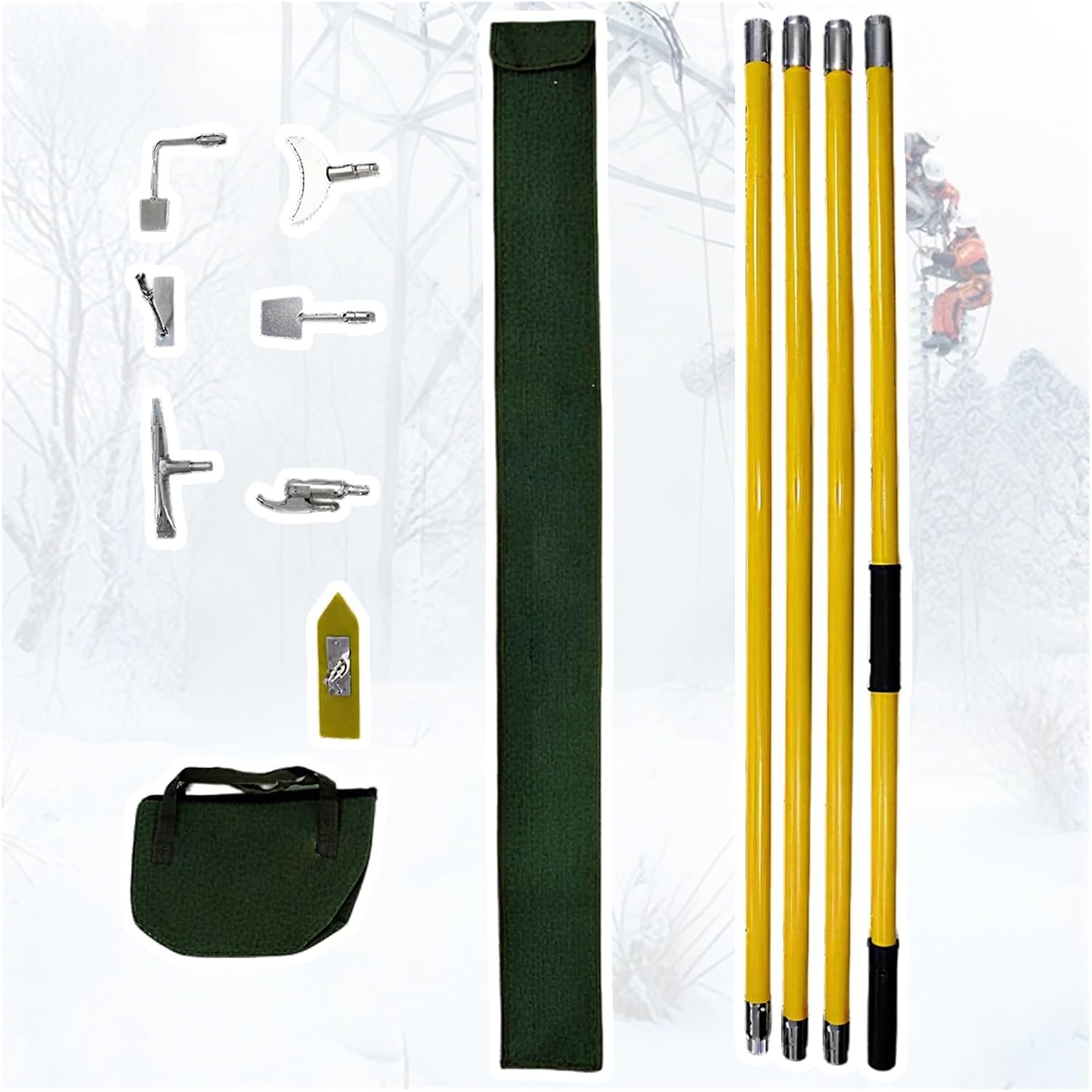 AMUFJJ Portable Insulated Snow Ice Scraper Pole Kit, 20ft Removable Fiberglass Stick Ice Snow Frost Removal Tool Equipment for Railway/Power Station