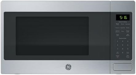 GE Countertop Microwave Oven, 1,150-watt Capacity, 1.6 Cubic Ft., 8 Auto Setting Cooking Settings, Child-Lock Technology, Kitchen Essentials for the Countertop, Dorm Room or Apartment, Stainless Steel