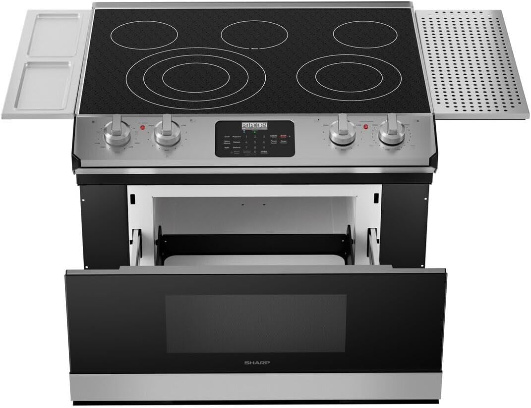 SHARP STR3065HS 30 Inch Smart Rangetop with 4 Cooking Zones, Microwave Drawer Oven, Triple & Double Heater, Warming Zone, Sensor Cook, and Metal Rotary Knobs/Glass Touch Panel