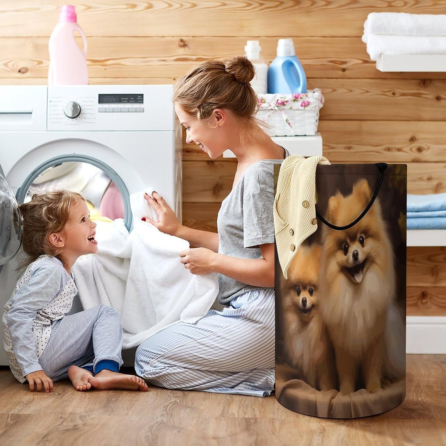 Yellow Pomeranian Laundry Basket Large And Freestanding Dirty Clothes Basket Collapsible Clothes Hampers with Handles for Bathroom Living Room Storage