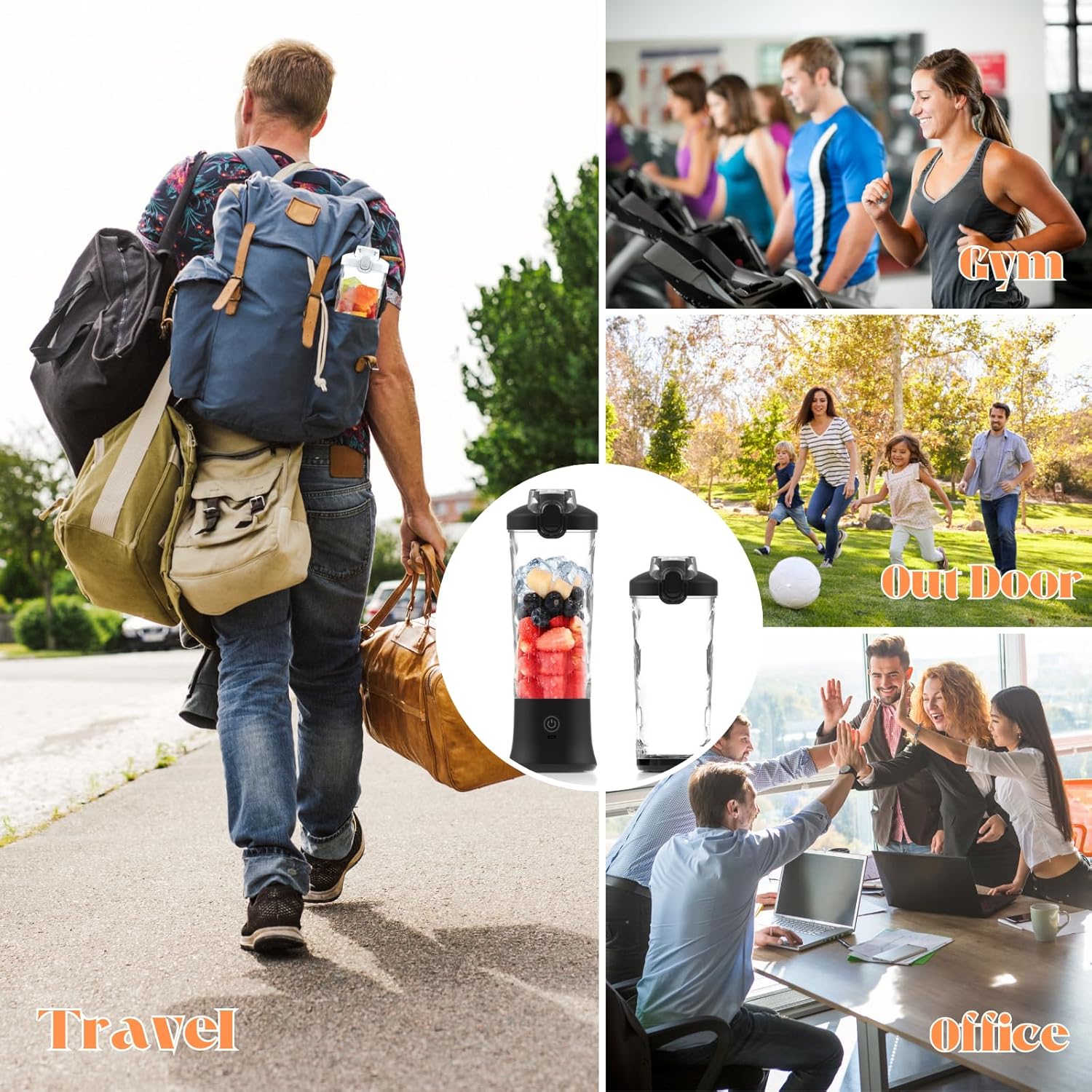 Portable Juicer Blender, 20oz/600ml Smoothie Maker with 6 Blades, USB-C Rechargeable 4000mAh Battery, Multi-Purpose Travel Blender for Smoothies, Shakes and Juices (Fluorescent Yellow)