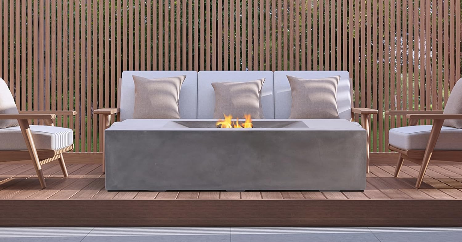 Pyromania Moderne Outdoor Concrete Fire Table, 58 x 32 Inches - Propane Model in Slate Gray Color