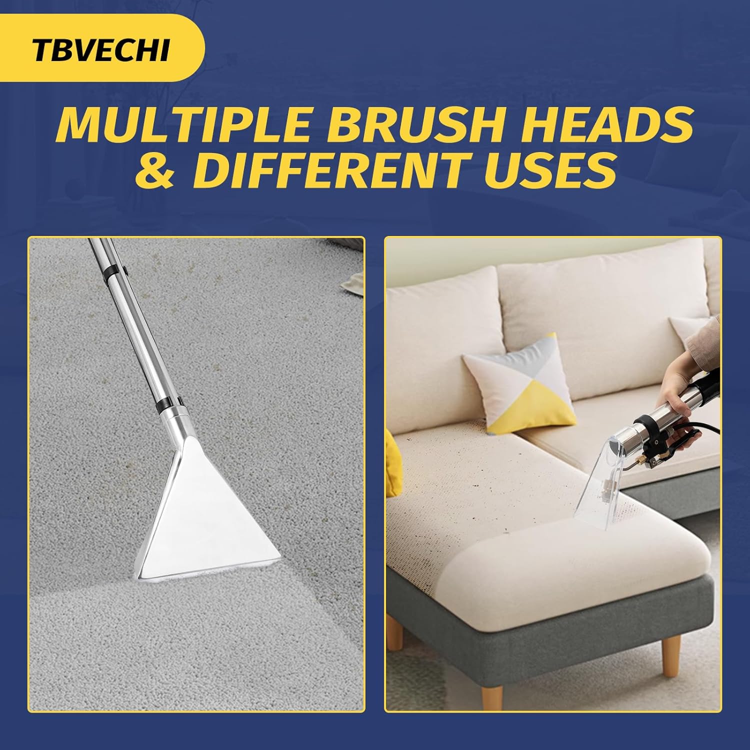 Commercial Carpet Cleaner Machine, 3in1 60L/15.85gal Carpet Cleaning Machine, Wet Dry Upholstery Cleaner with Long Flat/Dust/Water Vacuum Head and Round Brush for Carpet Sofa Curtain