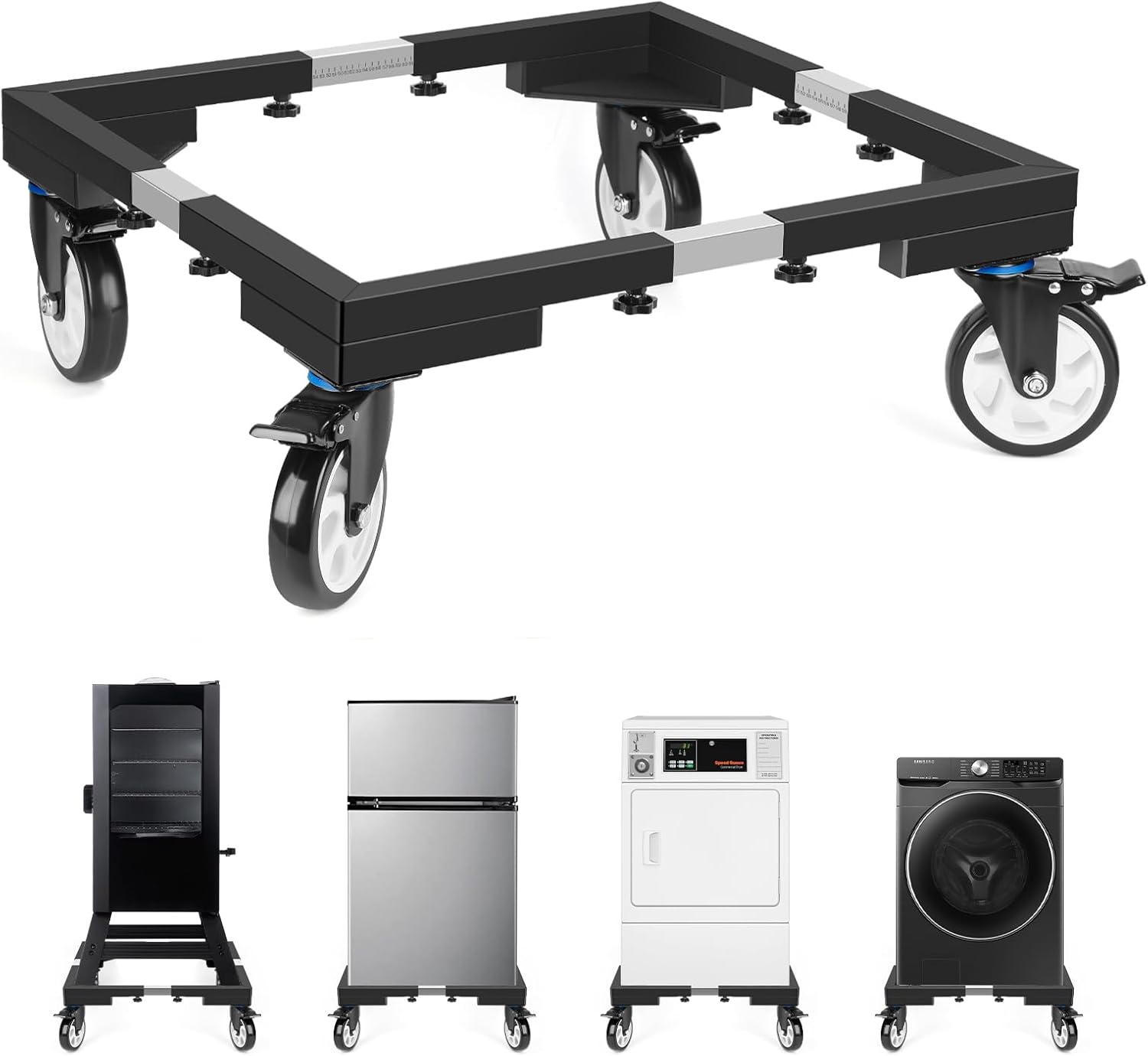 1000lbs All Steel 8.5 Inch Smoker Stand & Laundry Pedestal with 5 inch Wheels, Washer Dryer Pedestal with Shock Absorption, Universal Mobile Stand for Washer,Dryer,Refrigerator,Electric Smoker