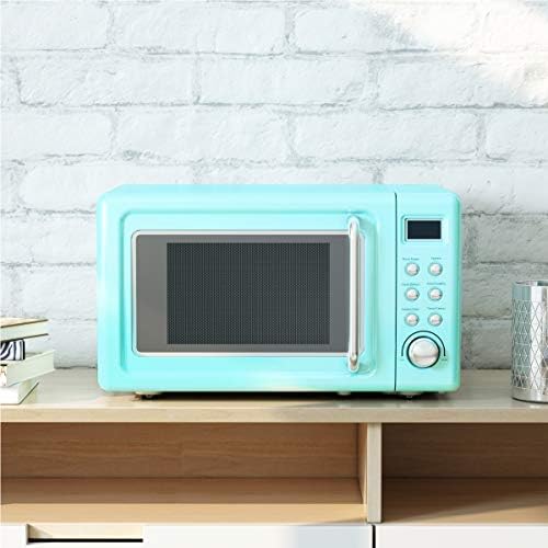 Retro Countertop Microwave Oven, Large 0.7Cu.ft, 700-Watt, Cold Rolled Steel Countertop with Time Setting, Glass Turntable Plate, Pre-Programmed Cooking Settings, LED Display, Child Lock (Green)