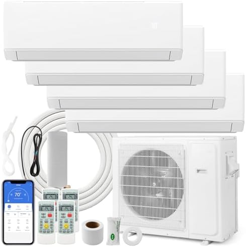 ARLIME Mini Split AC, 4 Zone 30000 BTU Wifi Enabled Air Conditioner & Heater, 23 SEER2, Energy Star, R32 Refrigerant, Inverter Wall AC Unit with Installation Kit, 208-230V (Quad Zone 9K+9K+12K+12K)