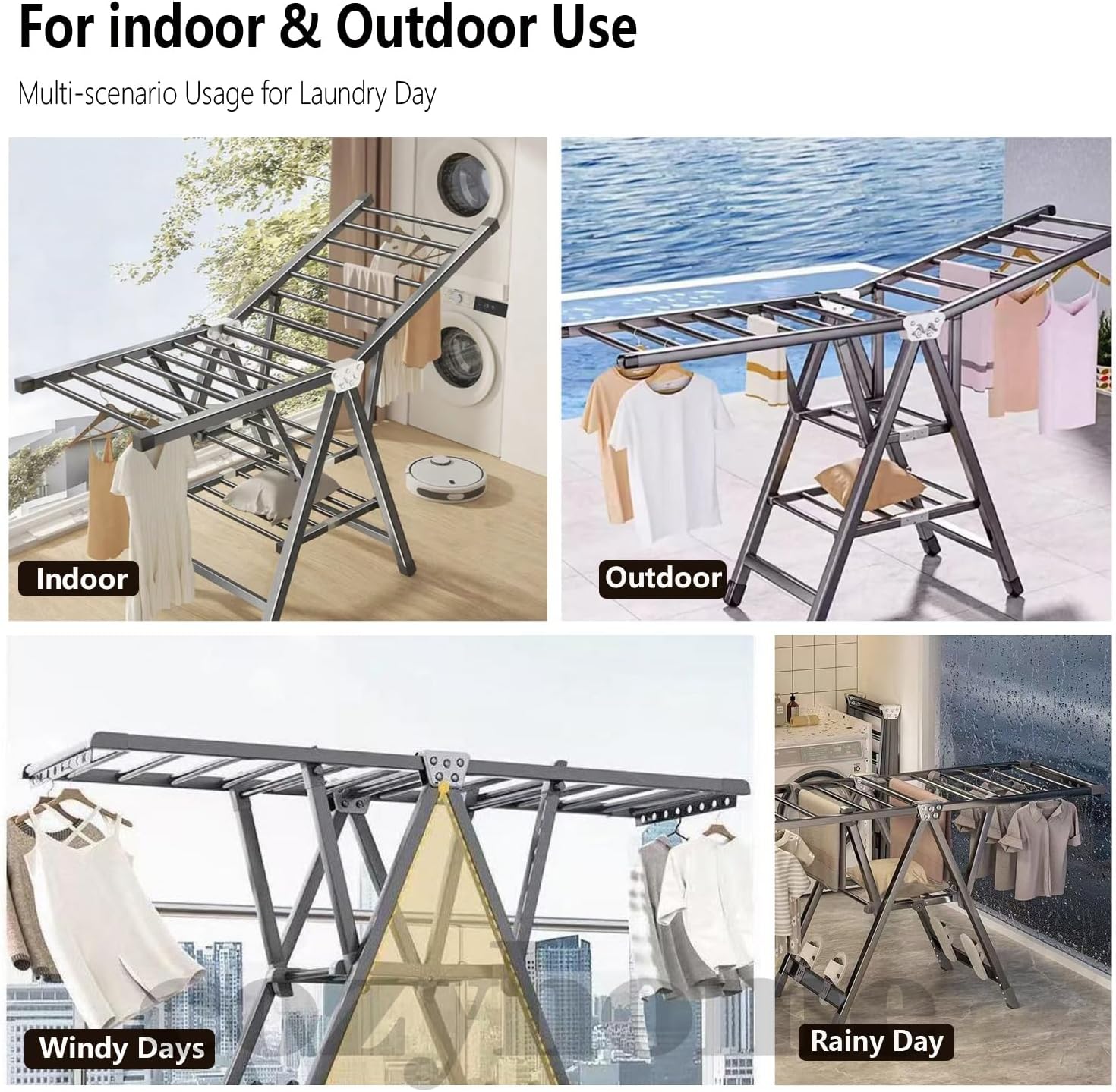 Clothes Drying Rack Foldable – Large Clothes Airer Drying Rack, Heavy Duty Metal Laundry Dryer Stand with Wheels, Extra-Thick Free-Standing Design Indoor & Outdoor Use, 71inchx17.7inch