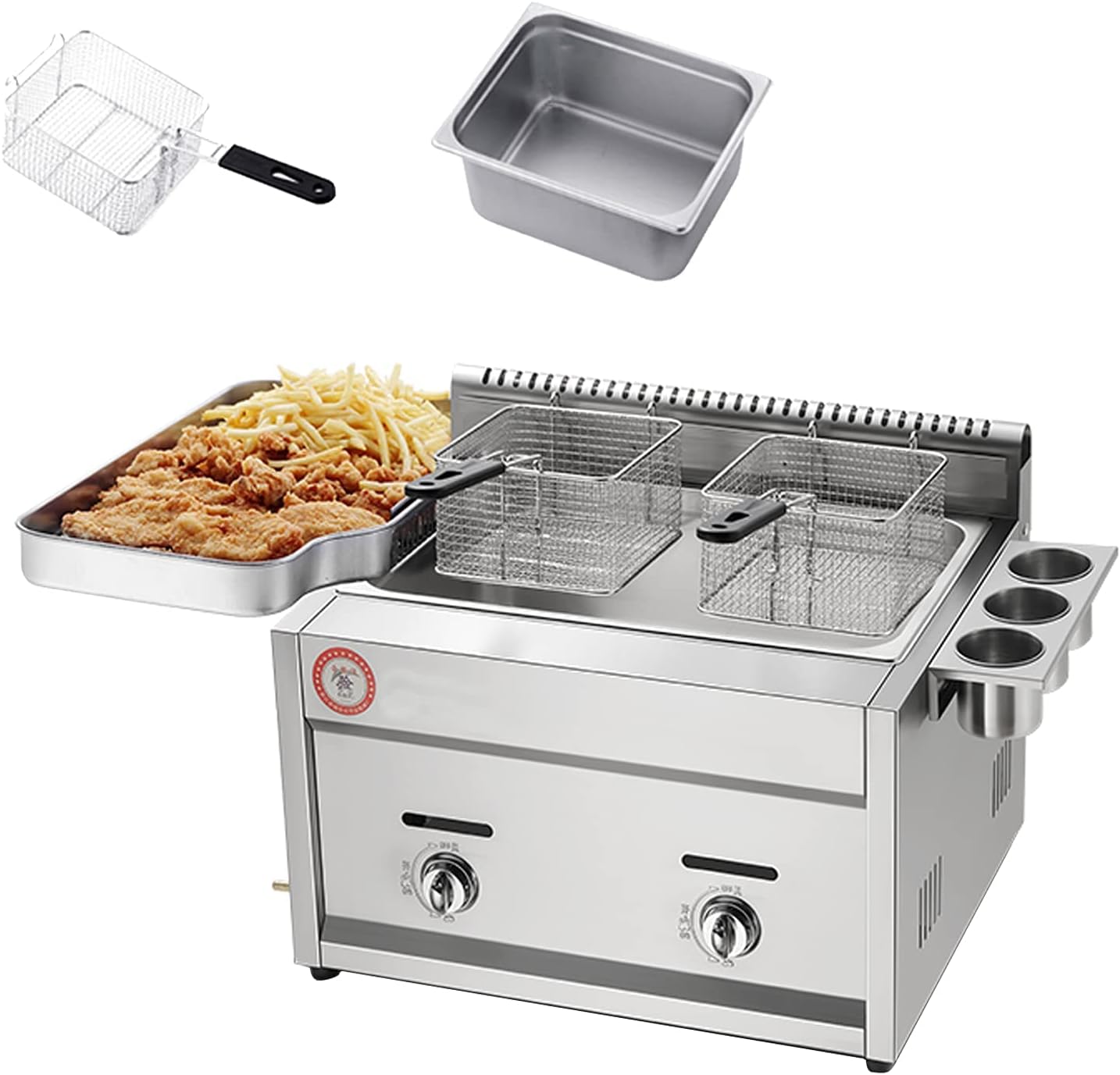 Fryer,Commercial Gas Fryer,12L Top Basket Stainless Steel Fryer Restaurant Home Fries Chip with Seasoning Trough