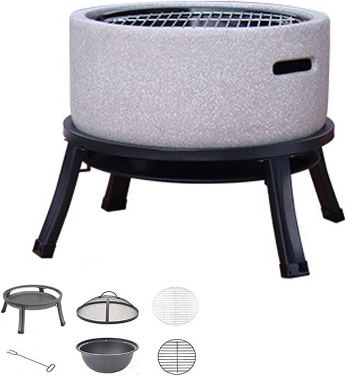 Tabletop Clay Stove, Clay Charcoal Stove Portable Grill, 16x17 Inch Outdoor Fire Pit Combo Hibachi Grill with Marble Steel Bracket White Grey(White)