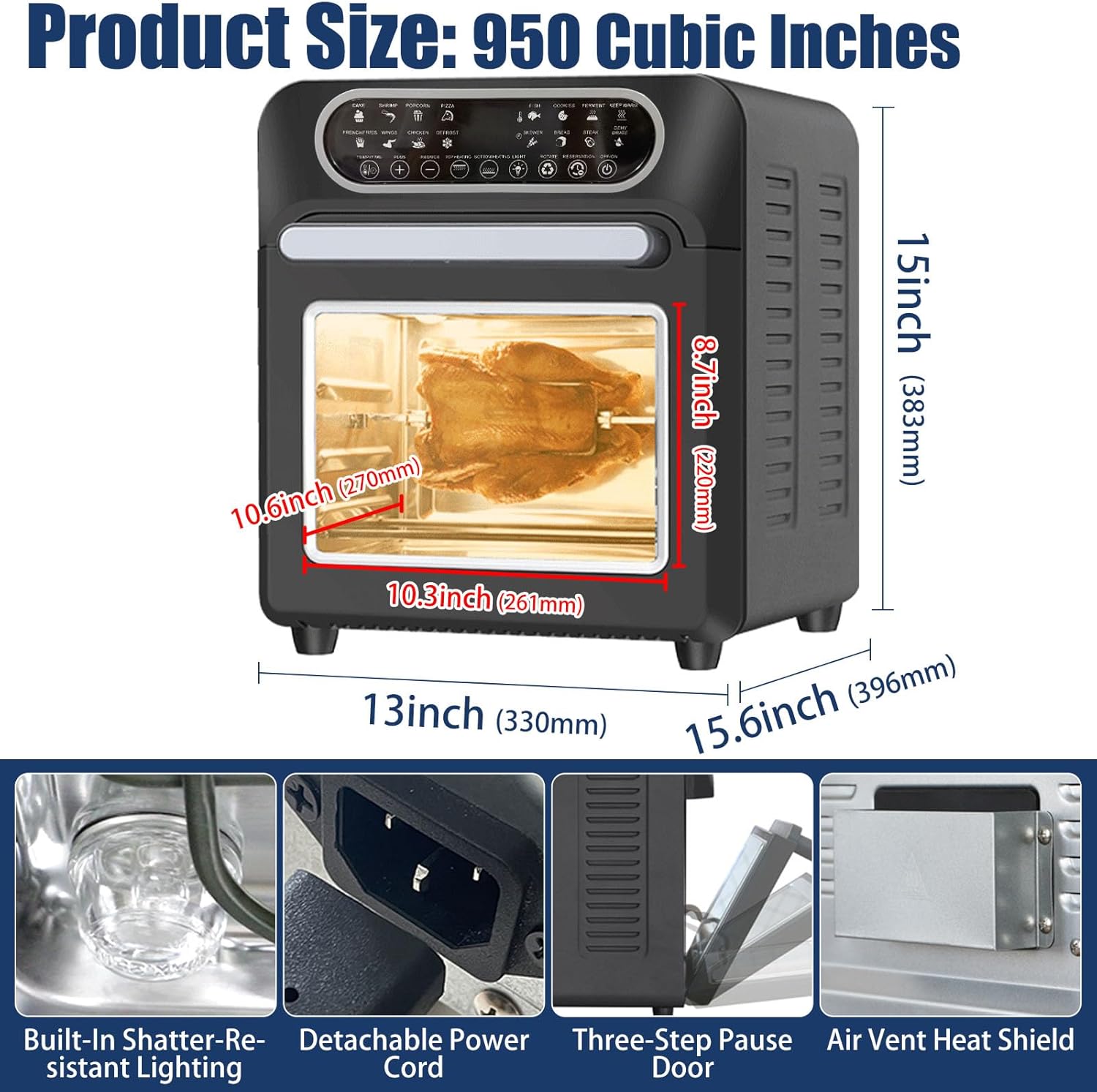 Air Fryer Toaster Oven, Countertop Convection Oven - 1700W Stainless Steel 950 Cubic Inches with Large Capacity, 24 Cooking Functions & Digital Controls for Baking, Roasting, Broiling, Reheating