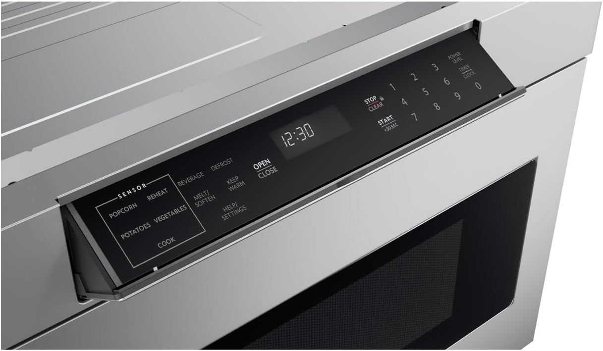 SHARP SMD2470ASY Microwave Drawer Oven, 24-inch, 1.2 Cubic Feet, 950 Watt, Concealed Control Panel with Digital LCD Display, Stainless Steel