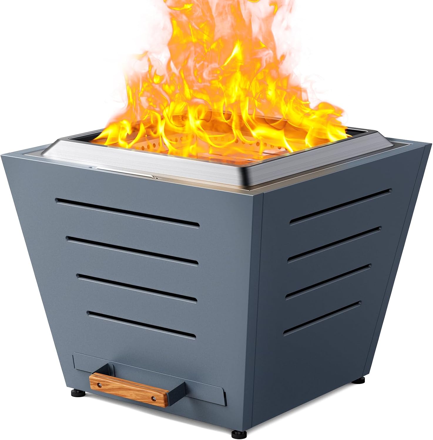 Hexago Modern 25 Inch Smokeless Fire Pit, Stainless Steel Outdoor Fireplace with Pull-Out Ash Tray, Portable Wood Burning Fire Pit with Carry Handles for Patio, Haze Blue