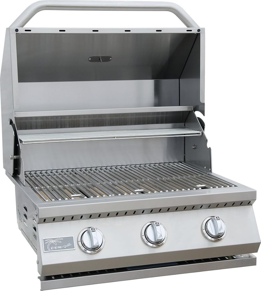 KoKoMo Stainless Steel 3 Burner Built-In Gas Grill | Heavy Duty 12,000 BTUs BBQ Liquid Propne Grill | Perfect for Cooking Area, Barbecue, Garden & Patio Backyard | Cabinet Style 304 Burner Gas Grill
