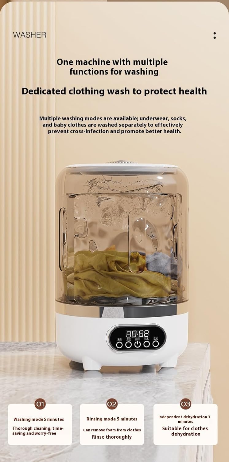 Portable Underwear Washer - Cordless & Rechargeable Mini Laundry System，Complete Compact Washer/Spinner for Delicates: Bras, Underwear, Socks & Baby Clothes (Pink)