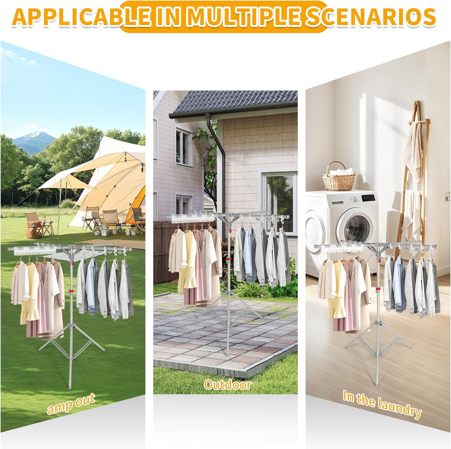 Tripod Clothes Drying Rack, Foldable Portable Drying Rack Clothing Height Adjustable, 2025 Upgraded Collapsible Standing Drying Rack for Indoor/Outdoor Clothes Towel Drying