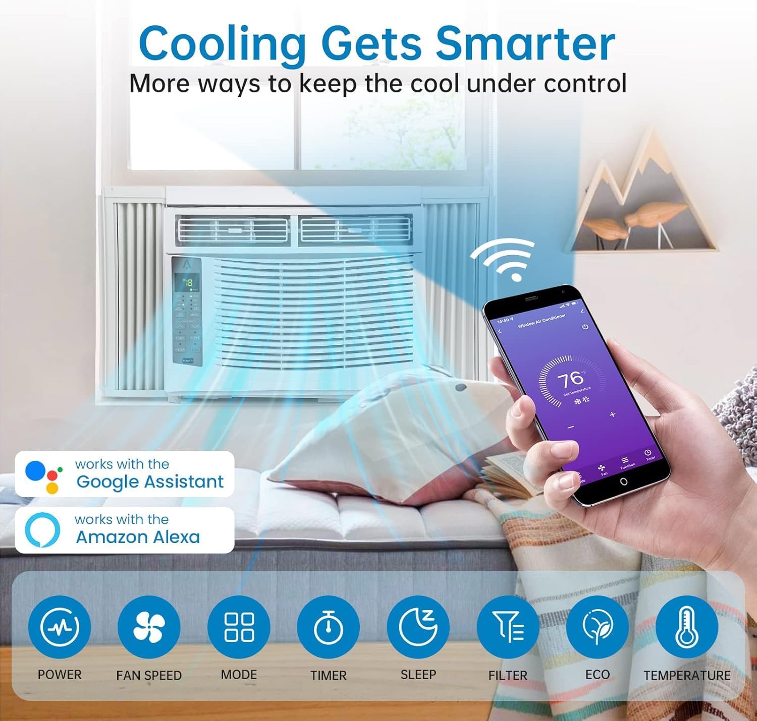 Window Air Conditioner 6000 BTU, Smart Window Air Conditioner AC Unit with Remote/App Control, Cools 250 Sq.ft,110-115V Window Fan for Living Bed Room