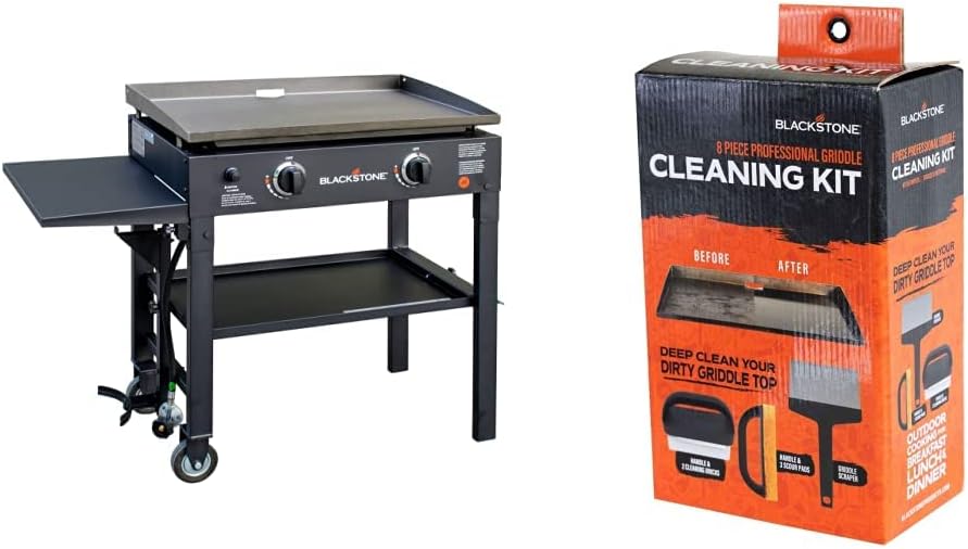 Blackstone Flat Top Gas Grill Griddle 2 Burner Propane Fuelled & 5060 Grill & Griddle Kit 8 Pieces Premium Flat Top Grill Accessories Cleaner Tool Set-1 Stainless Steel 6