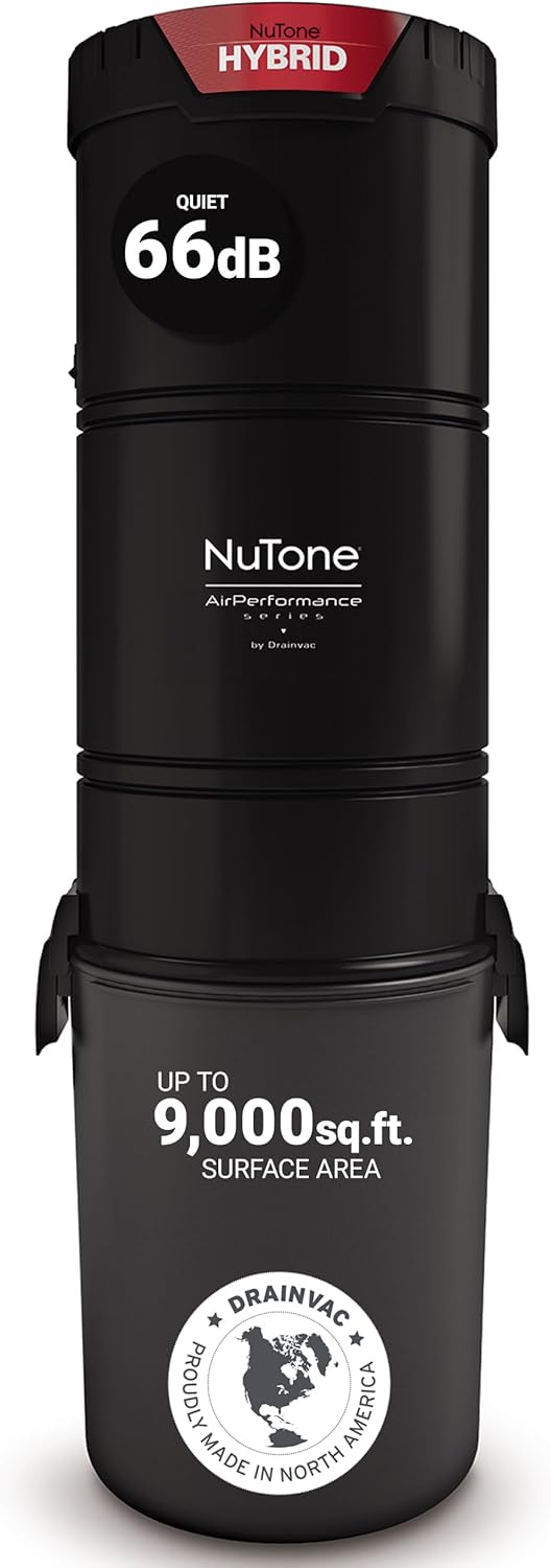 Drainvac Broan-nutone 700 Air watts Residential Central Vacuum System - Advanced HEPA Filtration with 99.97% dust and microparticle Capture, Anti-Vibration, Powerful Suction