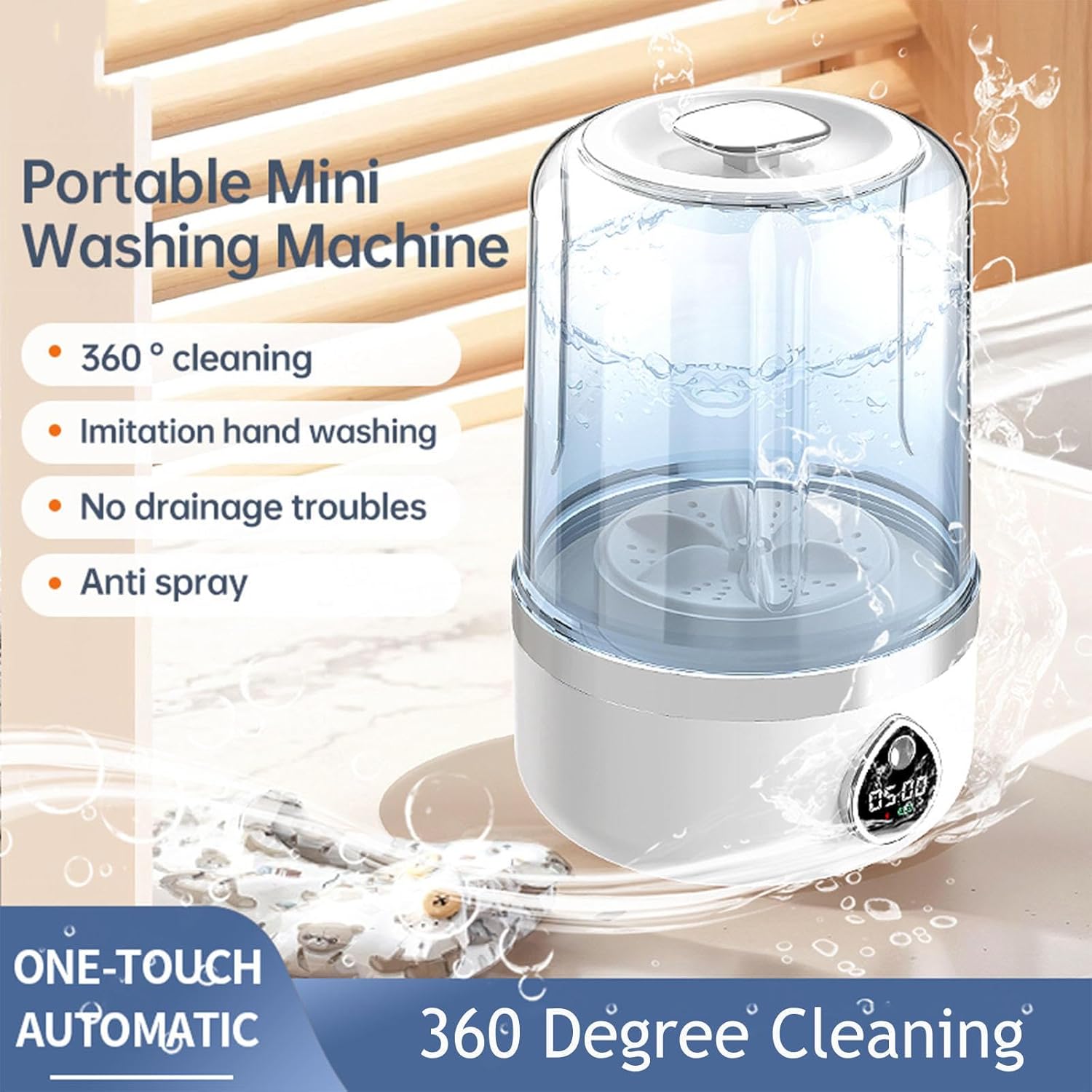 Cordless Small Laundry Machine two-way turbine scrubbing Portable Washing Machine and Dryer USB Charging with 2 Modes for Bra, Underwear, Socks