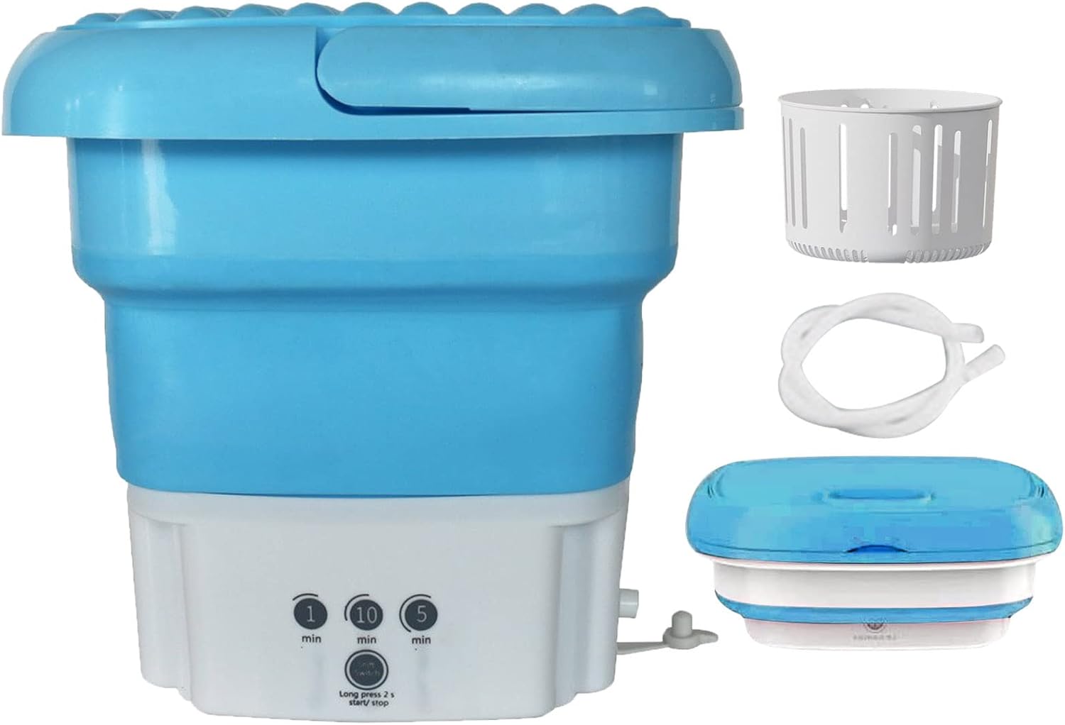 Portable Washing Machine, Mini Foldable Bucket Washer and Spin Dryer for Camping, RV, Travel, Small Spaces, Lightweight and Easy to Carry (Blue)