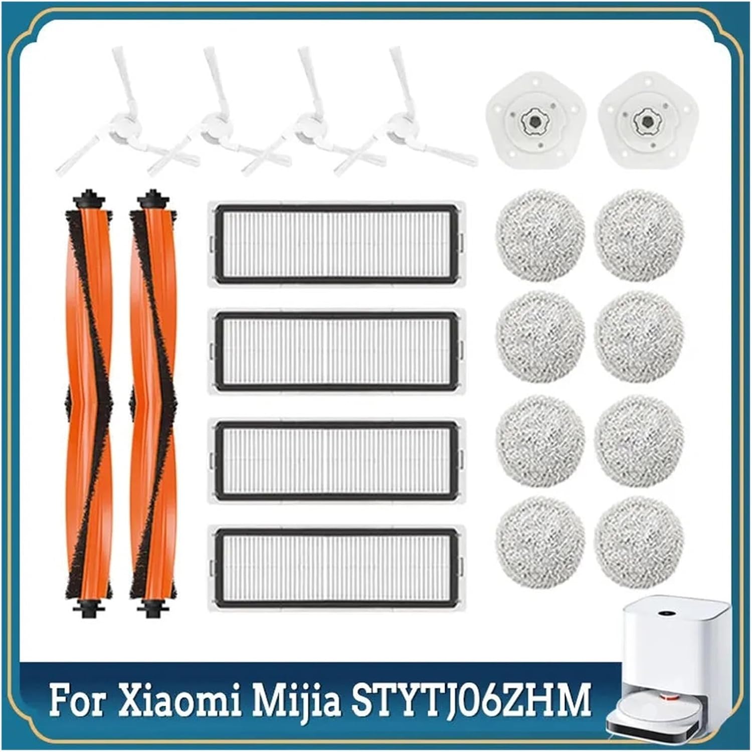 SteFik Robot Vacuum Repair Kit. Compatible for Xiaomi Mijia STYTJ06ZHM Self Cleaning Robot Vacuum Mop Pro Hepa Filter Main Side Brush Mop Cloth Vacuum Cleaner Accessories (Color : AS Shown12)