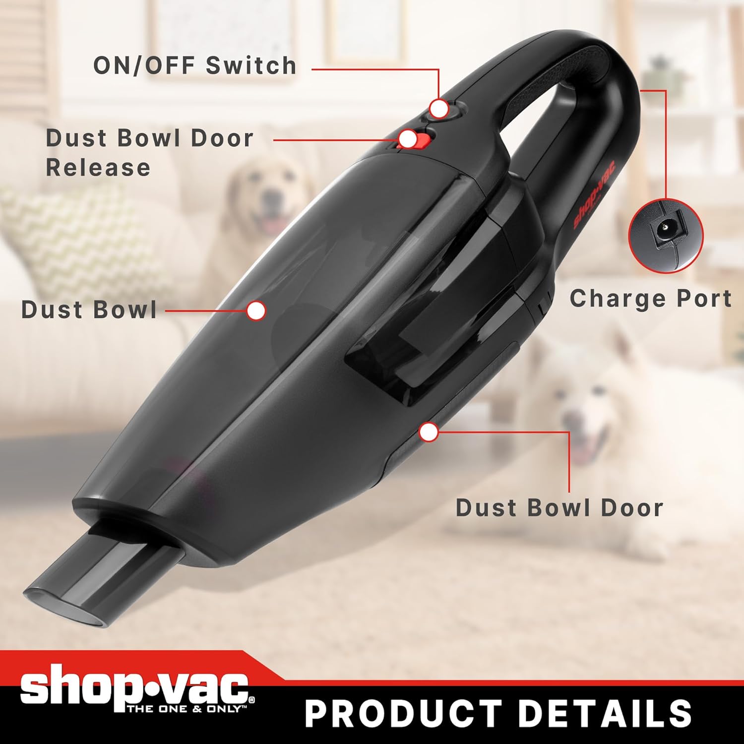 Shop-Vac Cordless Handheld Vacuum Cleaner, 12.0 Peak Kpa 12V High Power Handheld Vacuum Cordless Rechargeable, Dustbuster Vacuum with Attachments, Filters for Home, Garage, Car