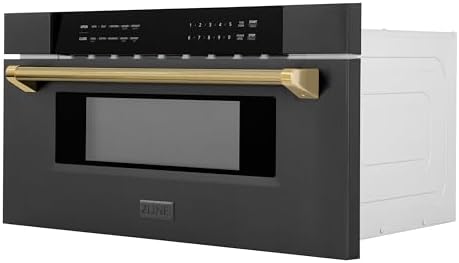 ZLINE Autograph Edition 30 in. 1.2 cu. ft. Built-in Microwave Drawer in Black Stainless Steel and Polished Gold Helix Handle (MWDZ-30-BS-KG)