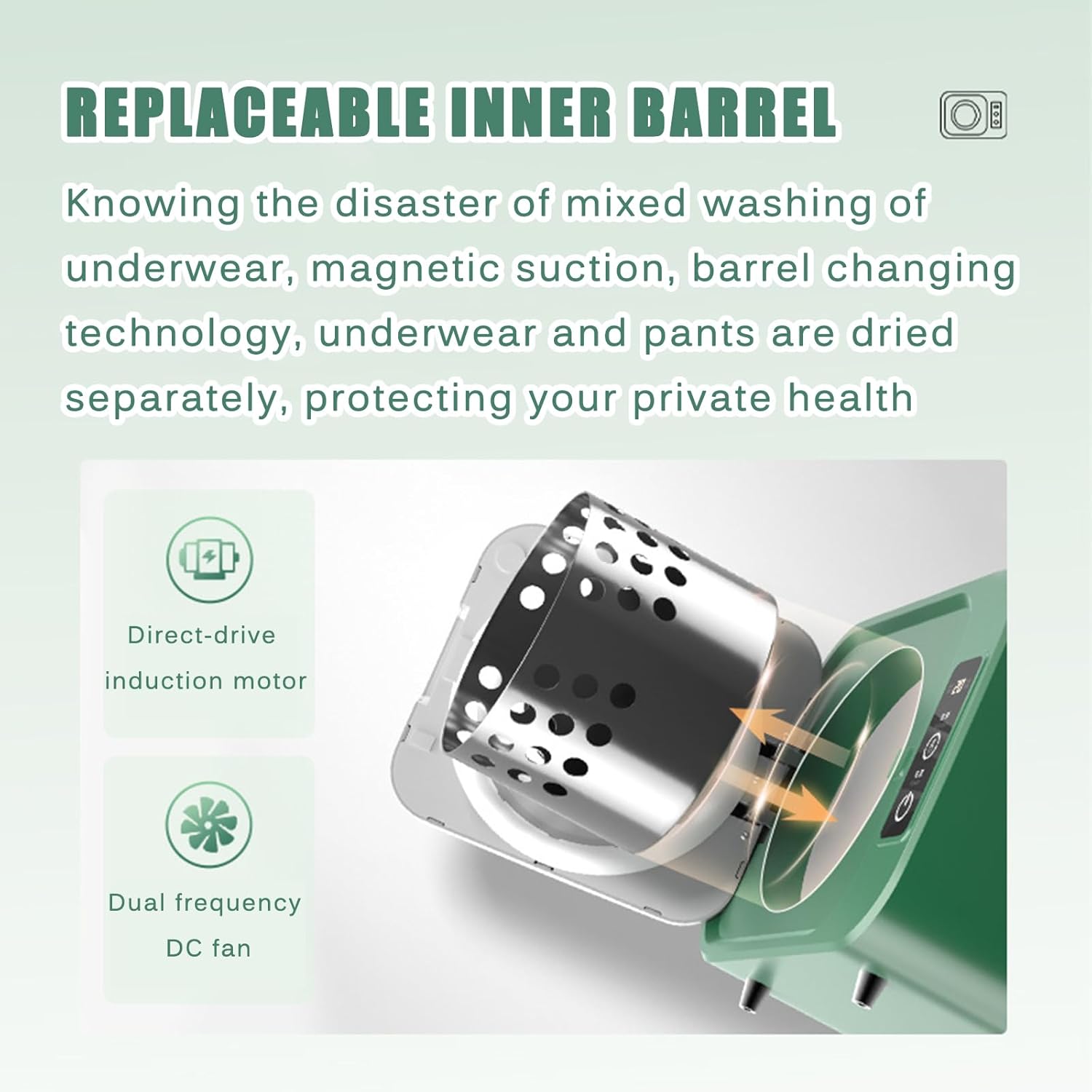 Portable Clothes Dryer, Compact Mini Electric Laundry Dryer, One-touch Touch Screen, Multiple Modes, Stainless Steel Tub, for Apartments, Home, Dorm, Travel RVs