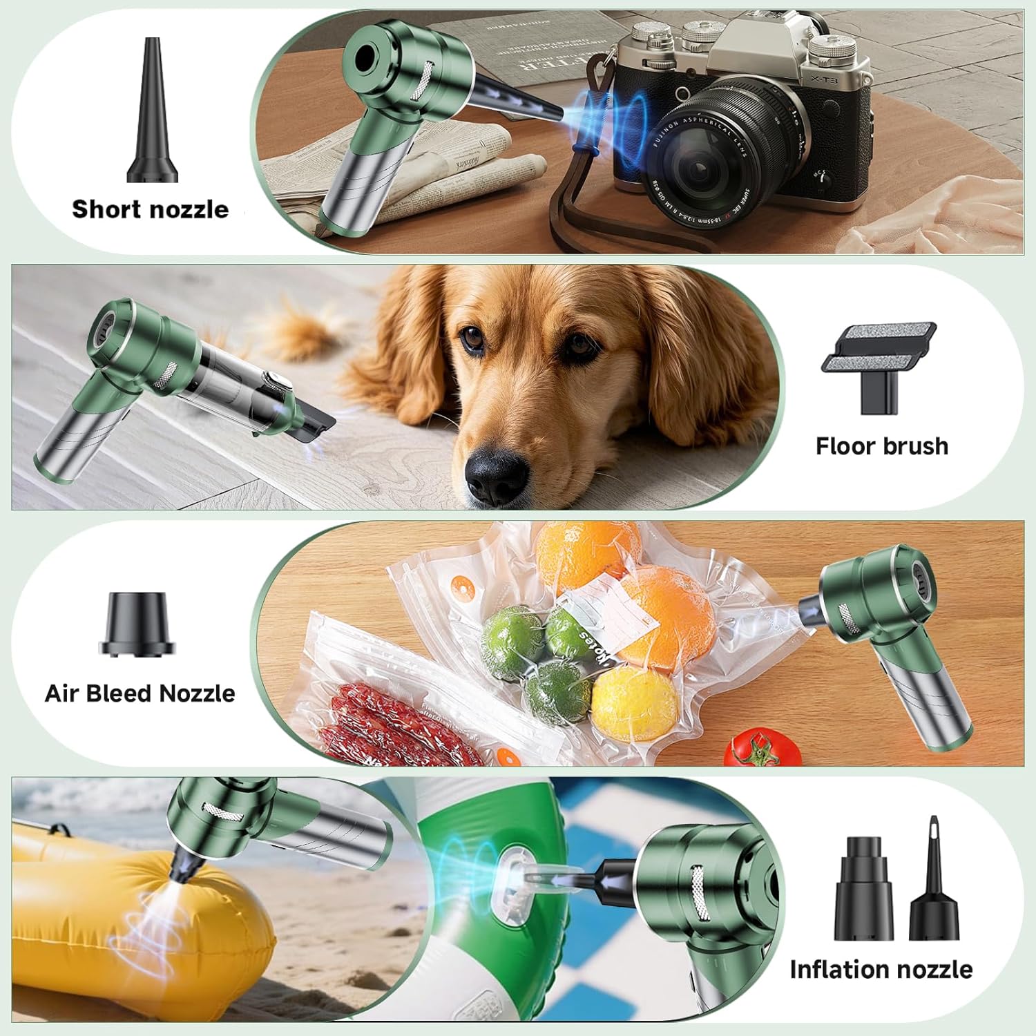 Car Vacuum Portable Cordless 21000PA High Power Mini Vacuum Cleaner 4-in-1 Compressed Air Duster & Air Blower & Pump Hand Held Vacuum with Brushless Motor for Car (Grass Green)