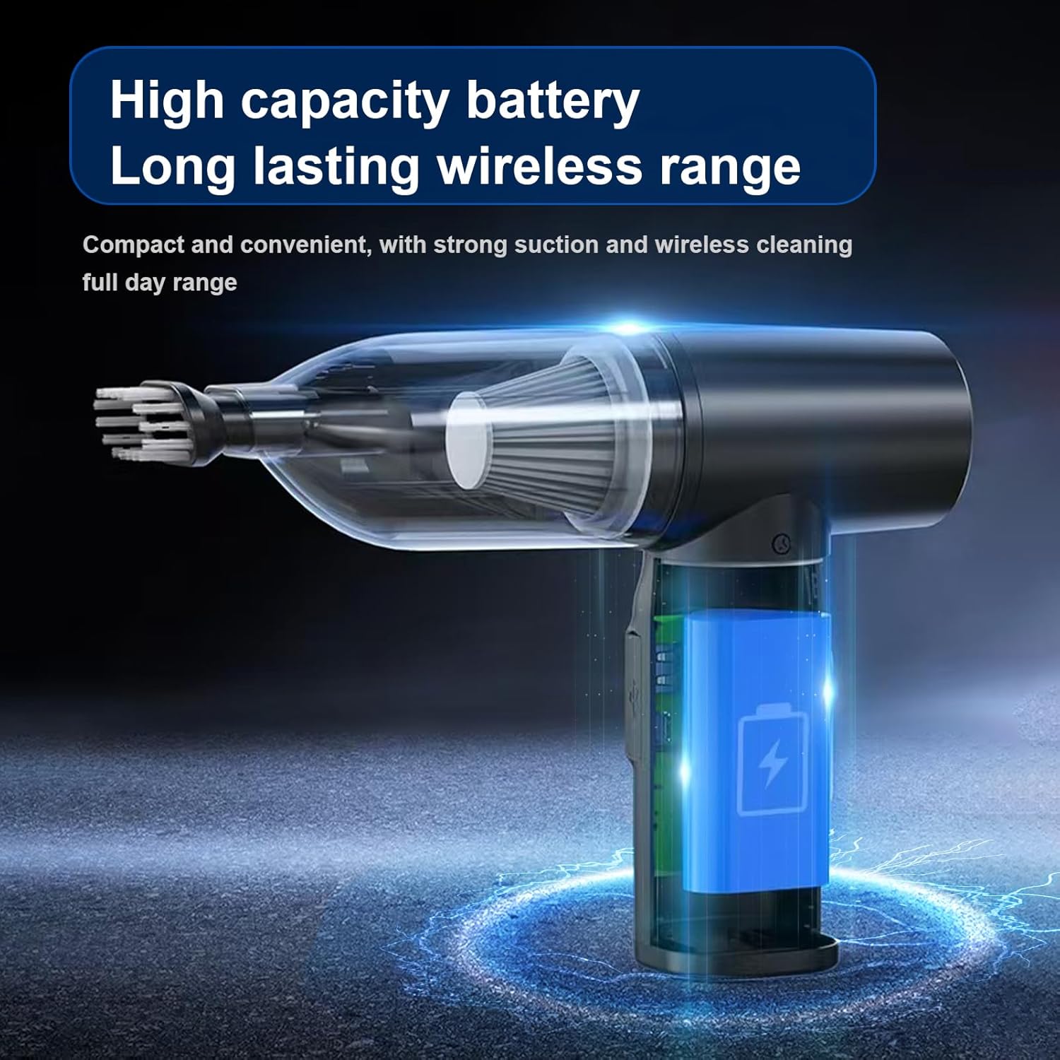 Black 20000PA Automobile Vacuum Cleaner, Powerful Car V-acuum Cleaner,40 Minutes Runtime,4 in 1 Ultra-Light Mini Cordless Vacuum Cleaner for Home,Car,Travel