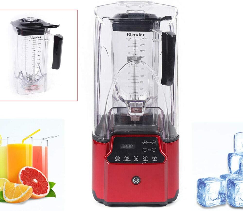 Soundproof Blender, 110V 2200W 2.2L Commercial Fruit Juice Smoothie Maker With Shield Quiet Sound Enclosure for Puree, Ice Crush, Shakes and Smoothies (2.2L,2200W)