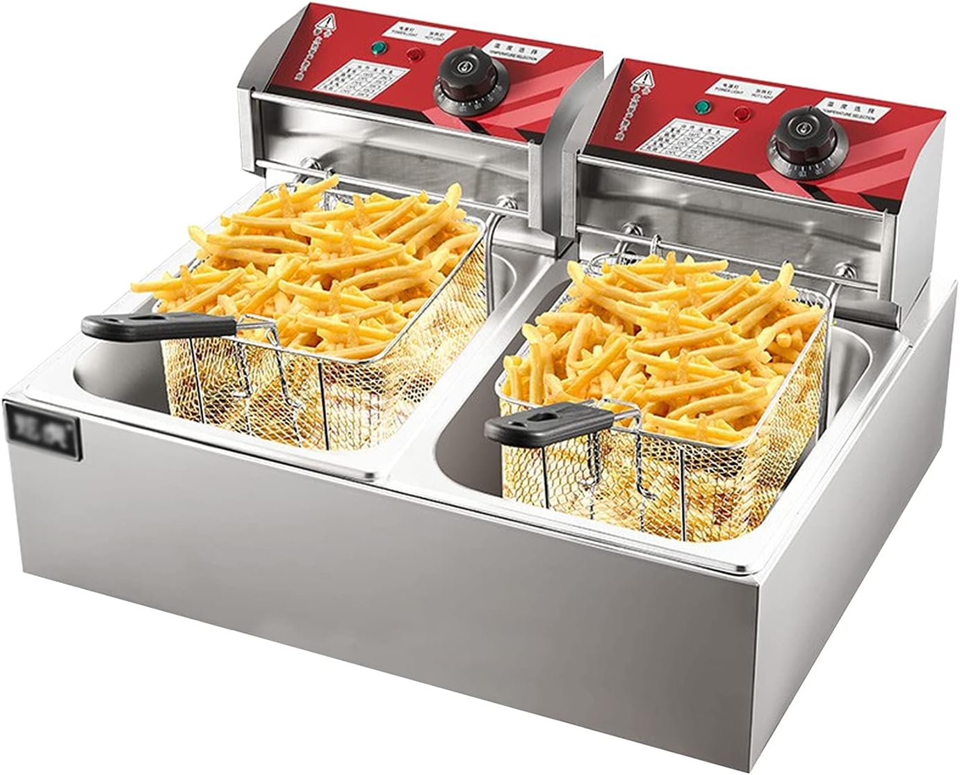 Professional Electric Deep Fryer, Stainless Steel Commercial Frying Machine, for French Fry Restaurants Fast Food Stands Snack Bars, Parties（10L+10L）