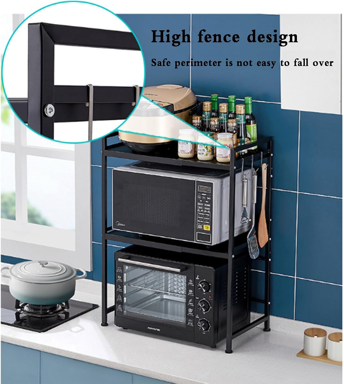 SepKus Adjustable Air Fryer Appliance Rack, Heavy Duty Stand Kitchen Counter Organizer, Small Appliance Organization, Pantry Shelf Organizers for Kitchen Counter Organization, White