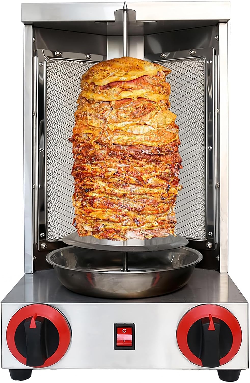 2-Burner Propane Doner Kebab Grill - Vertical Gas Rotating Shawarma Machine, Durable Stainless Steel Build, Perfect for Cooking Turkish Shawarma, American Roast Turkey & Juicy Chicken