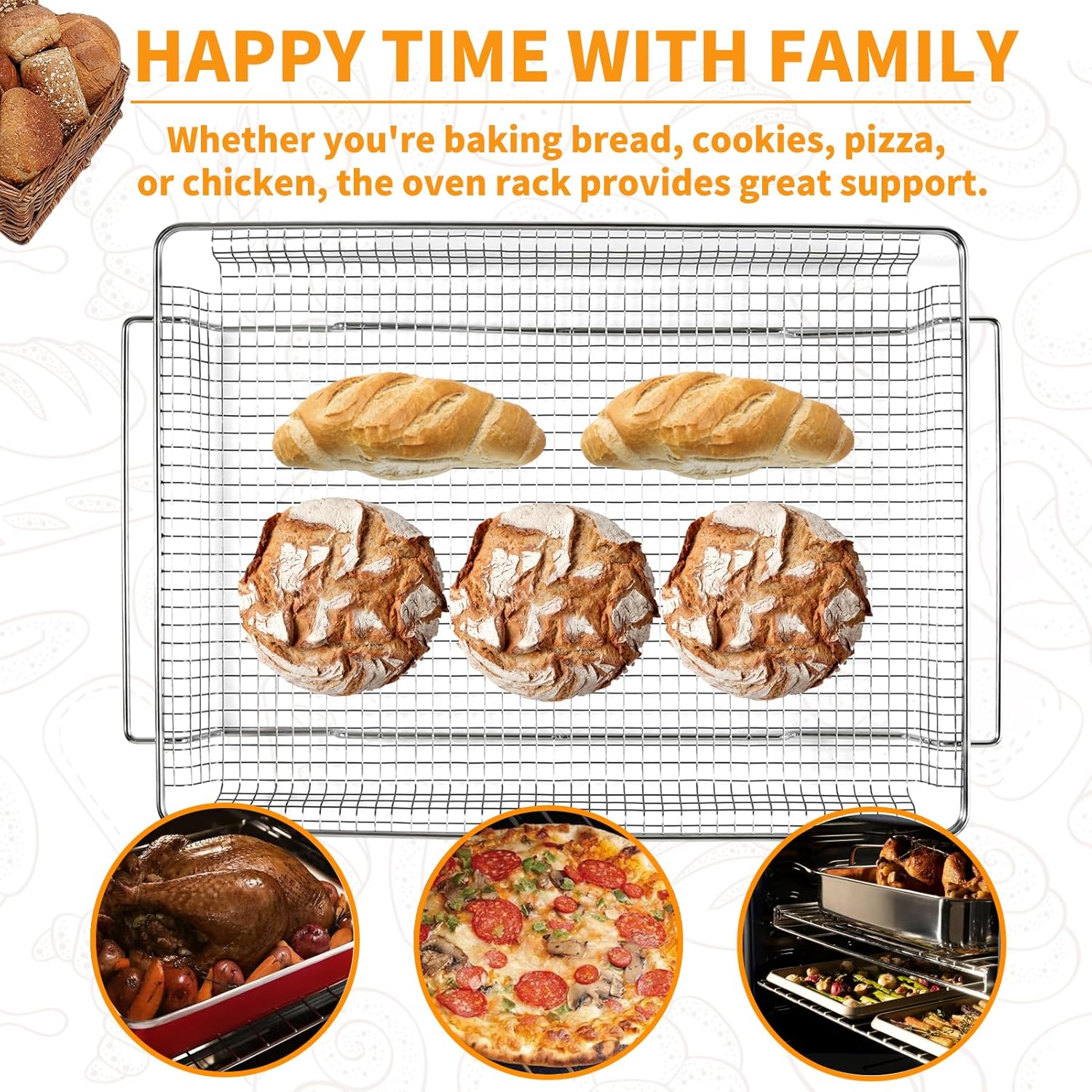 Atgestore W11548747 Air Fryer Basket Replacement for Whirlpool Kitchenaid Oven Parts 18.5’’x12.8’’ Mesh Basket 304 Stainless Steel Air Fryer Tray Range Stove Toaster Oven Rack Grill Pan Crumb Tray