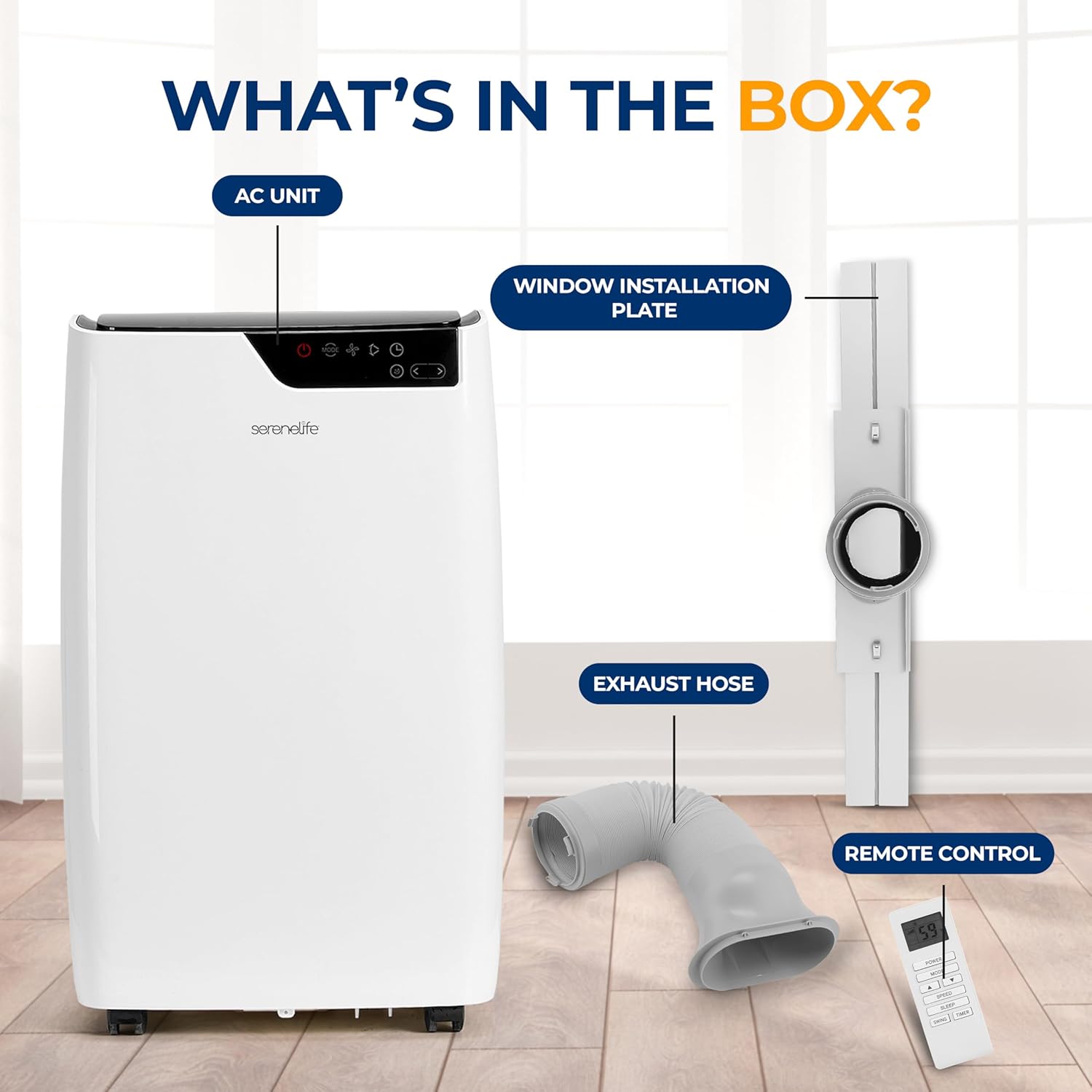 SereneLife 14000 BTU Portable Air Conditioner with Heating Function, 4-in-1 Standing AC for Room Up to 500 Sq. Ft. with Touch Control Panel, WiFi, and LCD Remote Control, High Efficiency CEER 7.60