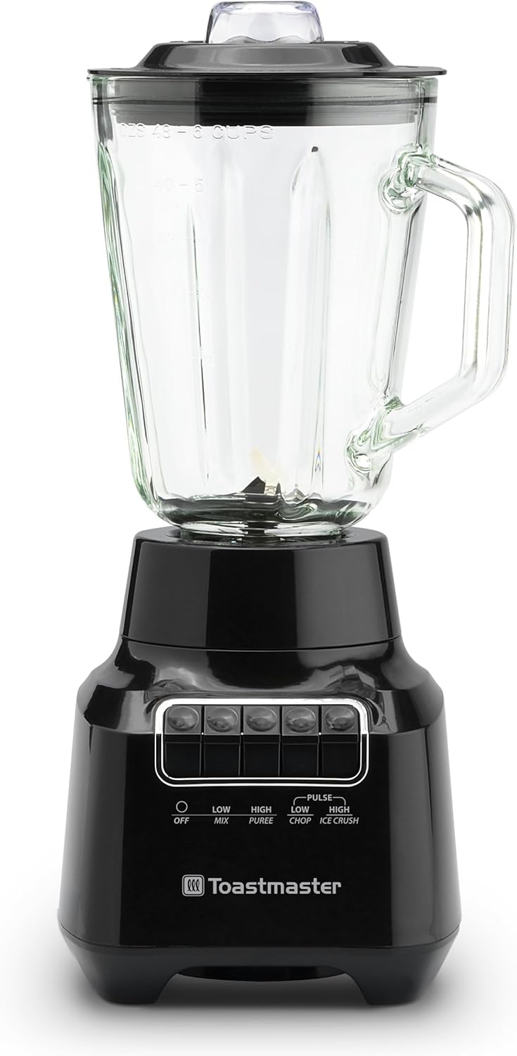 Toastmaster 400 Watt Blender with 48 oz Glass Jar - For Fruit Smoothies, Shakes & More - Powerful Kitchen Blender with Multiple Speeds - Stainless Steel Blades