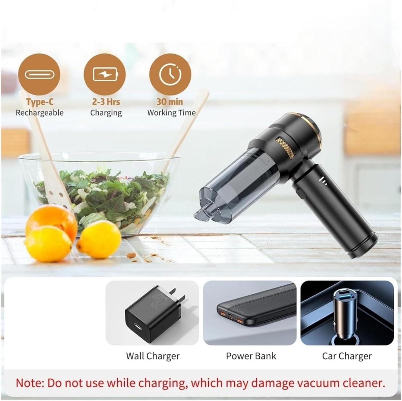 Portable Car Vacuum Cleaner, Handheld Cleaning Tool for Car Interior & Home Small Spaces