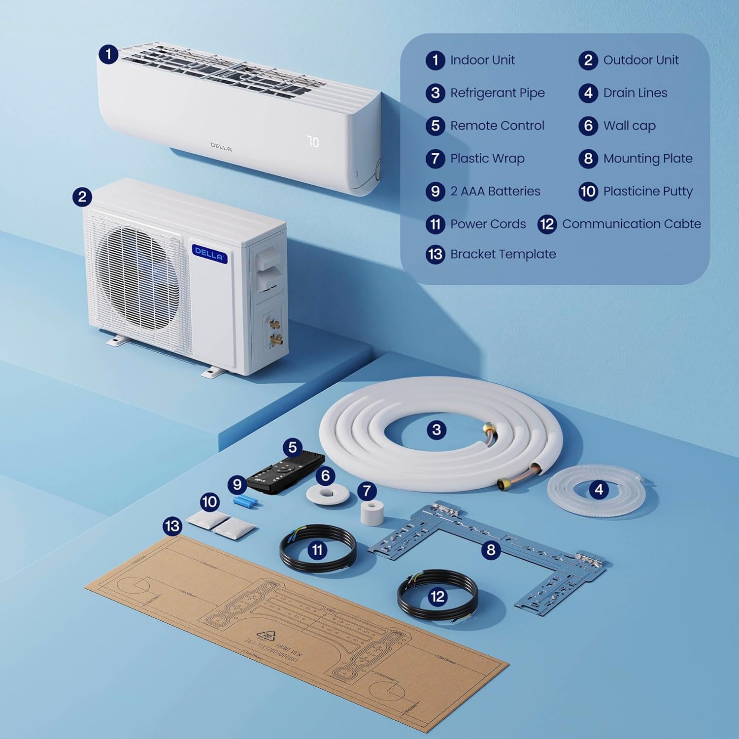 DELLA Motto Series 9100 BTU 20.5 SEER2 115V Mini Split AC, Cools Up to 400 Sq.Ft, Works with Alexa and Wifi, Ductless Inverter System Air Conditioner, Pre-Charged Heat Pump and 16ft Kits