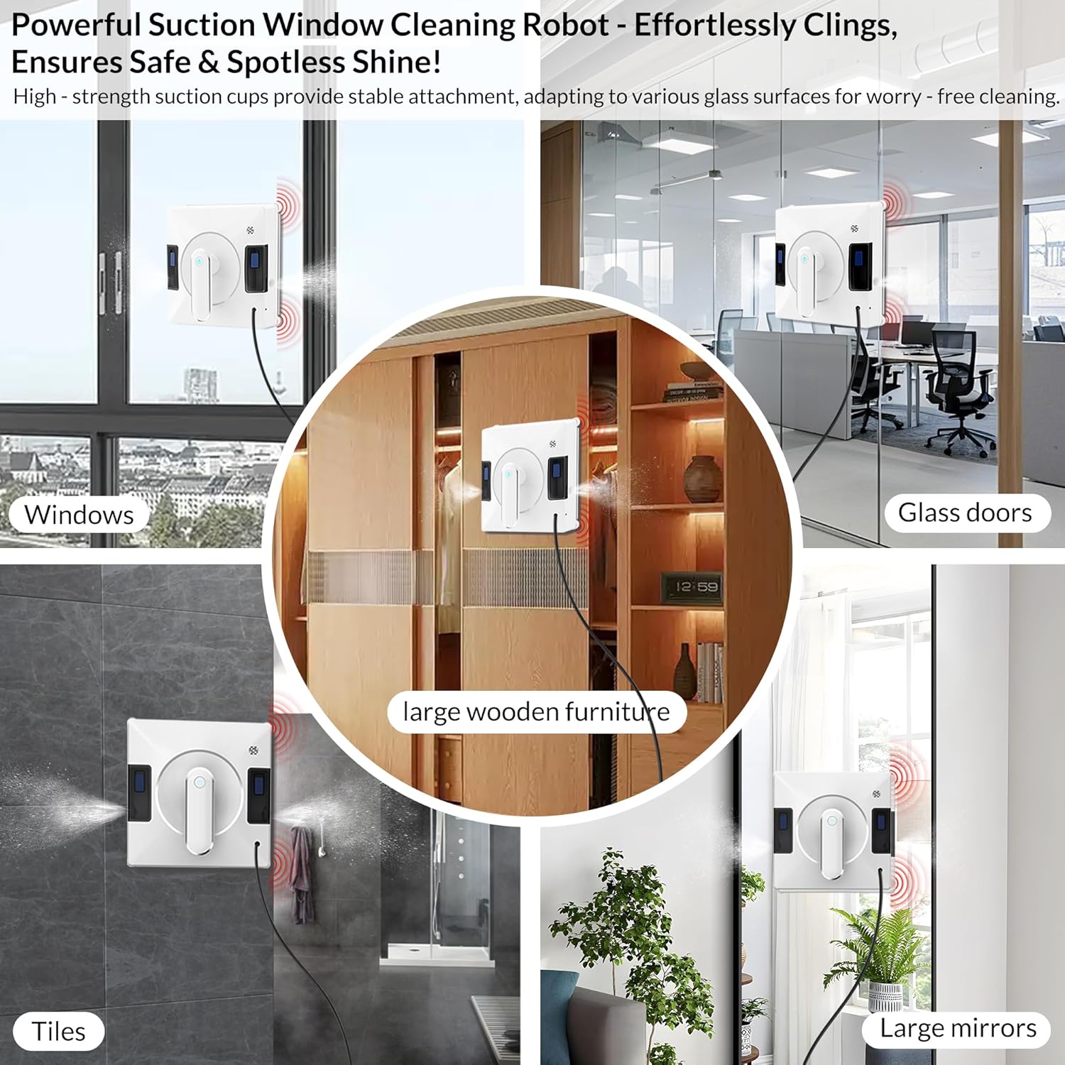 Smart Window Cleaning Robot With Dual Water Spray,3800pa Suction, Multiple Anti - Fall Protection,AI Path Planning,App & Remote Control,Ideal Window Washer Robot For High-Rise Windows And Glass Doors