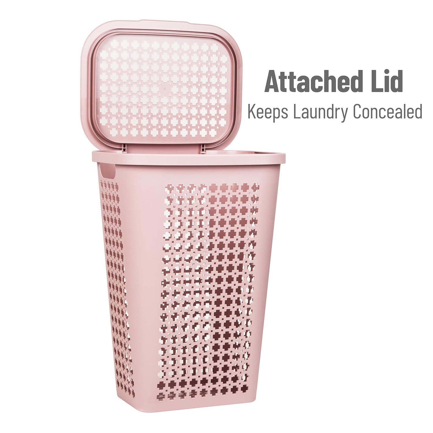 Mind Reader Slim Tapered Laundry Hamper with Lid, Clothes Basket with Swiss Cross Cut-Outs, Lightweight & Ventilated, Plastic, 16.75