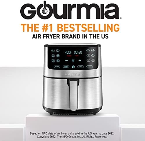 Gourmia Air Fryer Oven Digital Display 8 Quart Large AirFryer Cooker 12 Touch Cooking Presets, XL Air Fryer Basket 1700w Power Multifunction GAF838 Black and stainless steel air fryer