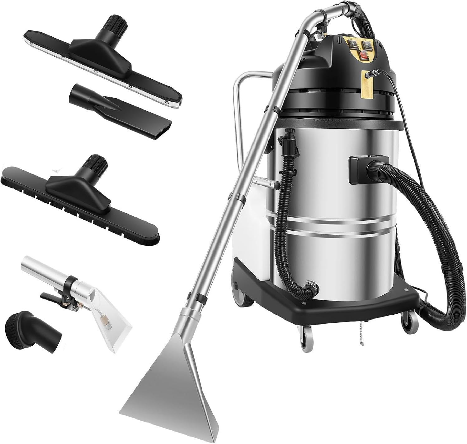 60l Commercial Carpet Cleaner Machine, 3 In 1 Carpet Cleaning Machine Carpet Spray, 2110W Heavy Duty Stainless Steel Extractor Vacuum Washing Machine, Portable Carpet Sofa Curtain Cleaner Machine