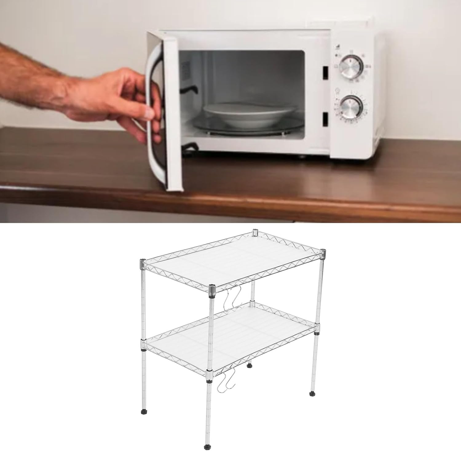 Microwave Rack Double Layer Adjustable Over Microwave Shelf for Kitchen Storage with Carbon Steel Multifunctional Countertop Stand